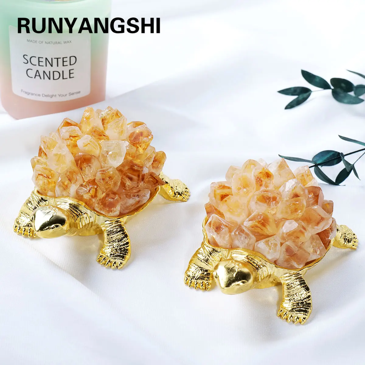 1PC Natural Crystal Animal Figurines Tortoise Turtle Citrine Cluster Handmade Ornaments Home Decoration Crafts