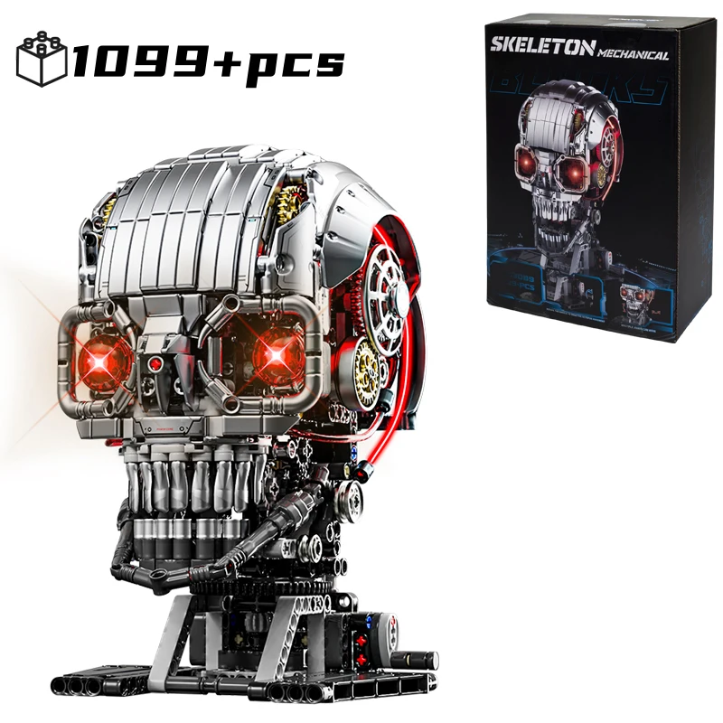 ชุดตัวต่อกะโหลกศีรษะกลไก รุ่นหุ่นยนต์กะโหลกศีรษะ พร้อมมอเตอร์ไฟฟ้า ชุดตกแต่งบนโต๊ะ DIY ของขวัญวันคริสต์มาสและวันเกิด