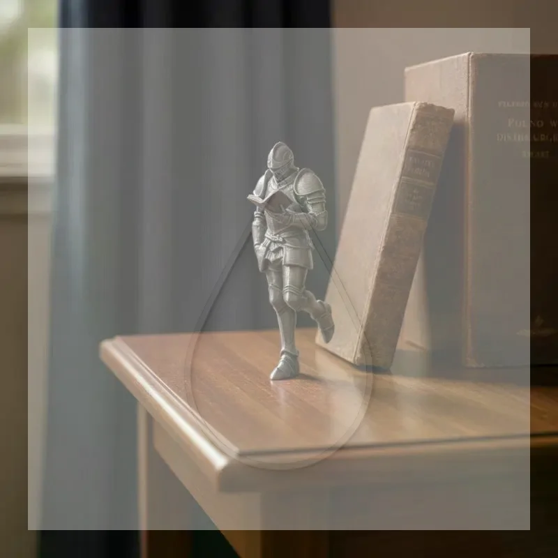 Medieval Knight Reading Statue Hand-Finished Exquisite Craft Ornament for Home Study Office Decor Gift for Bookworm Friends