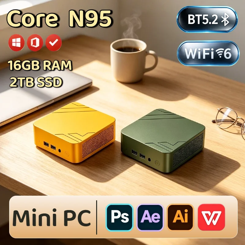 Intel N95 Mini Desktop PC 16GB DDR4 2TB NVMe SSD Triple 4K WiFi6 High Performance Small Computer Office Home Pro Max