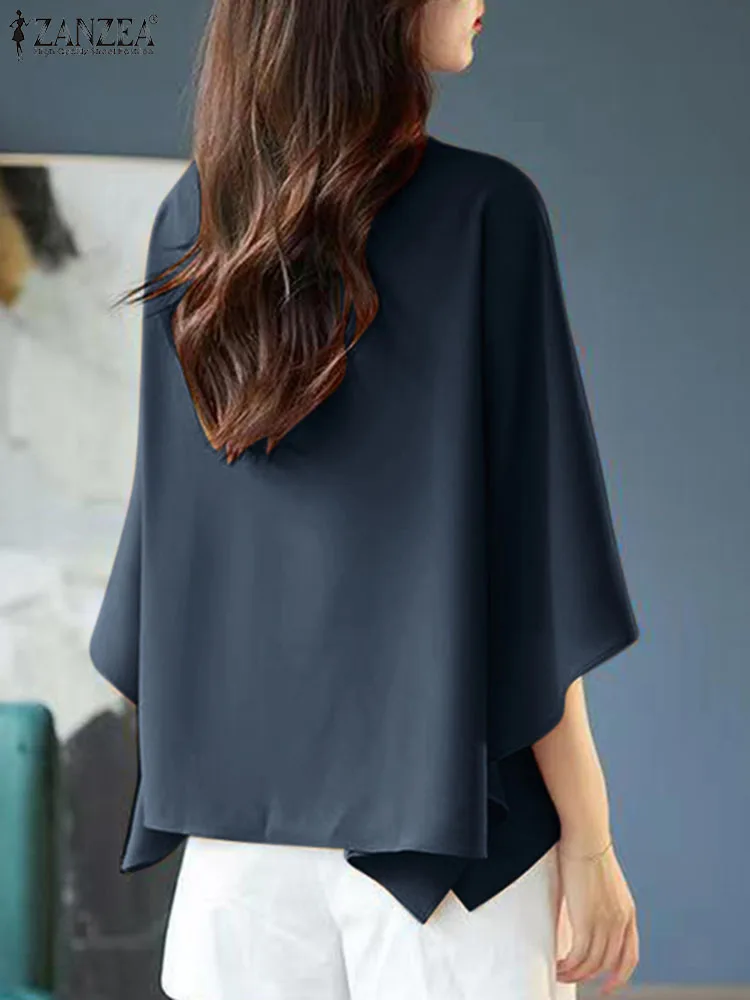 ZANZEA 2024 Summer Round Neck Shirt Women Dolman 3/4 Sleeve Blouse Casual Baggy Blusas Elegant Office Tunic Ladies Designer Tops