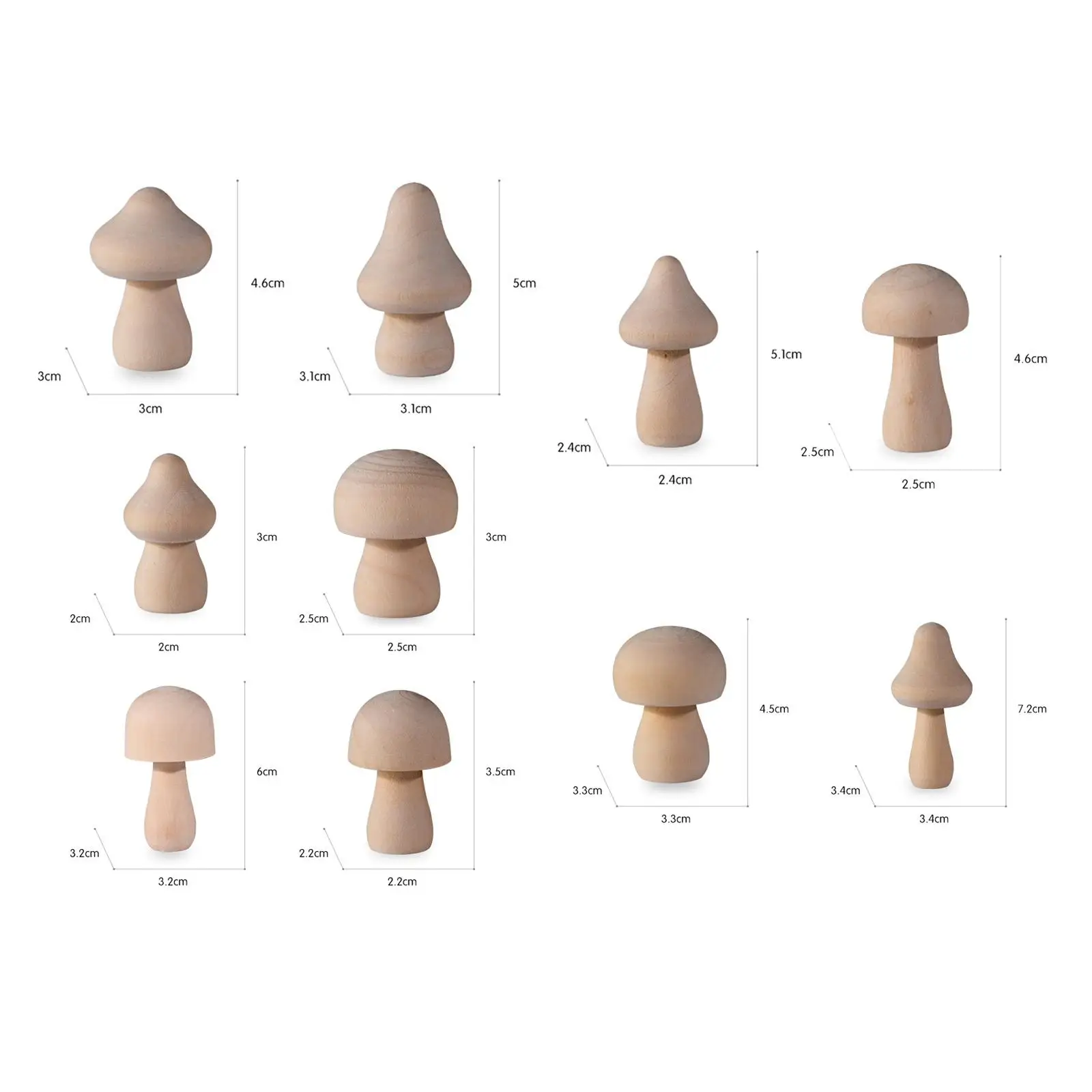 10Pcs Unfinished Mushroom Wooden Plain Art Crafts Peg Dolls Toys for Kids DIY Ornaments