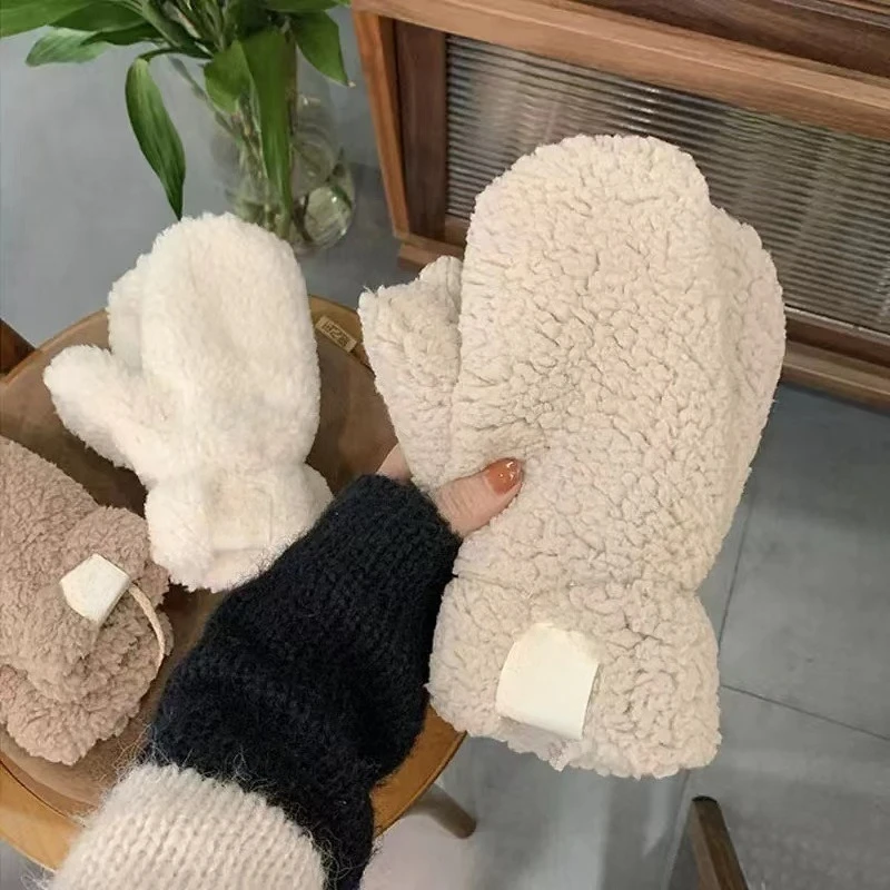 قفازات صغيرة جديدة من صوف الضأن للشتاء الدافئ للطالبات اللطيفة الذين يركبون في الشتاء مع صوف سميك للحماية من البرد #2