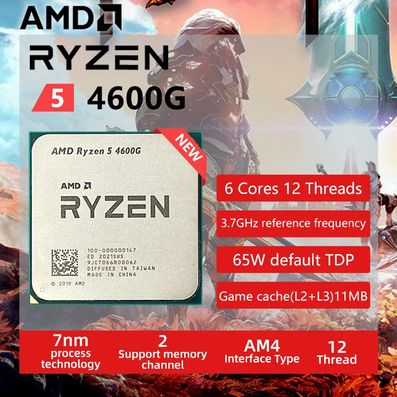 Amd ryzen 5 cpuプロセッサ,r5 4600g,3.7 ghz,6コア,12スレッド,7nm,l3 = 8m,100-000000147,am4,新品,クーラーなし