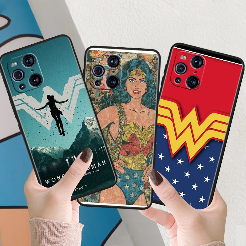 Wonder Woman Cute For OPPO Find X6 X5 X3 X2 F21S F21 Pro Lite Neo Black Silicone Soft Cover Capa Phone Case