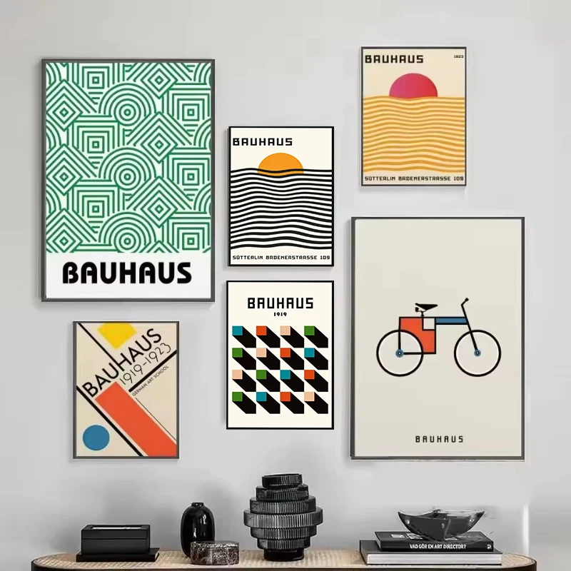 1 Stück rahmenloser Zzudis Bauhaus-Leinwanddruck, Wandkunst, orangefarbener Sonnenaufgang, moderne minimalistische geometrische Formen für Wohnzimmer, Schlafzimmer, D