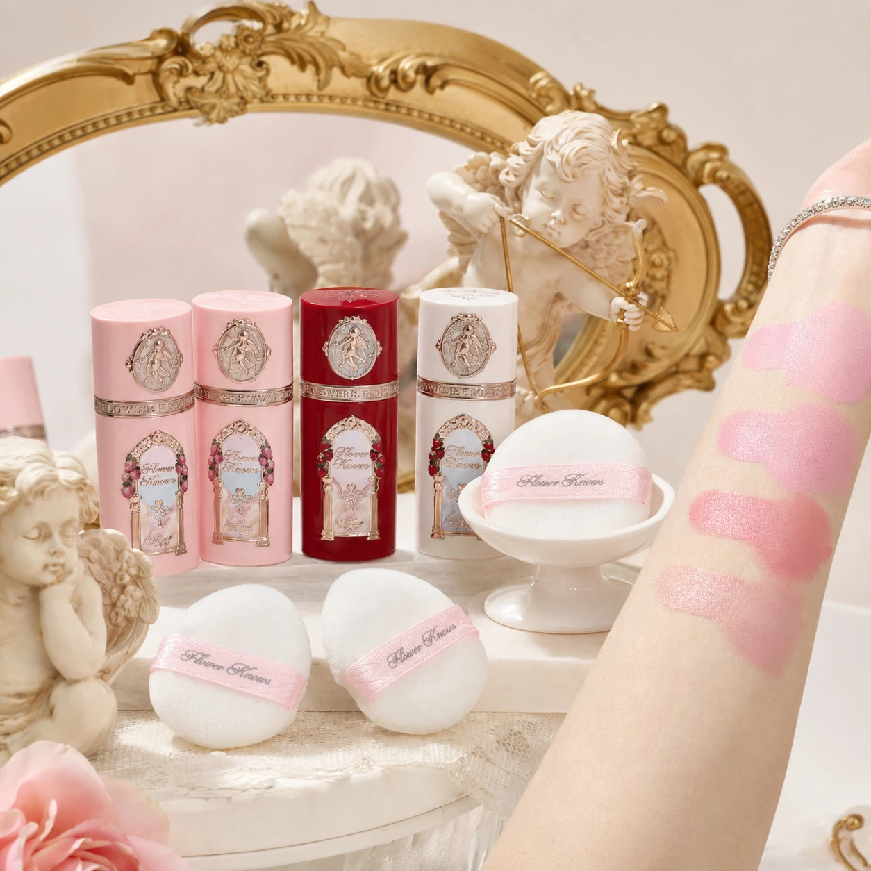 Flower Knows Strawberry Cupid Liquid Blush With Puff Lightweight Hydrating Blendable Cheek Tint Long Lasting Natural Makeup