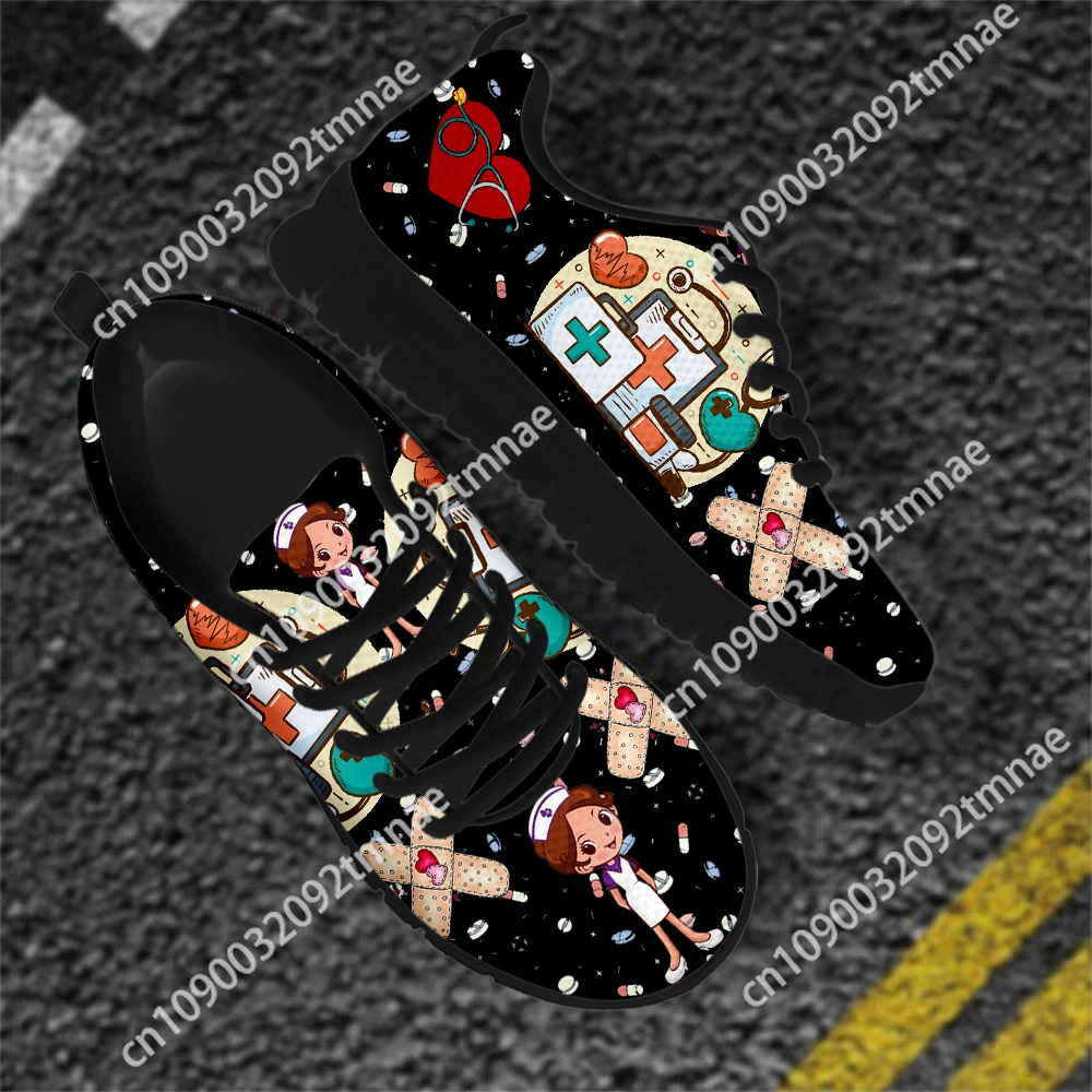 Custom Women's Nurse Sneakers Medical Print Flat Shoes for Female Nurse Girls Cartoon Pattern Footwear Zapatos Enfermera