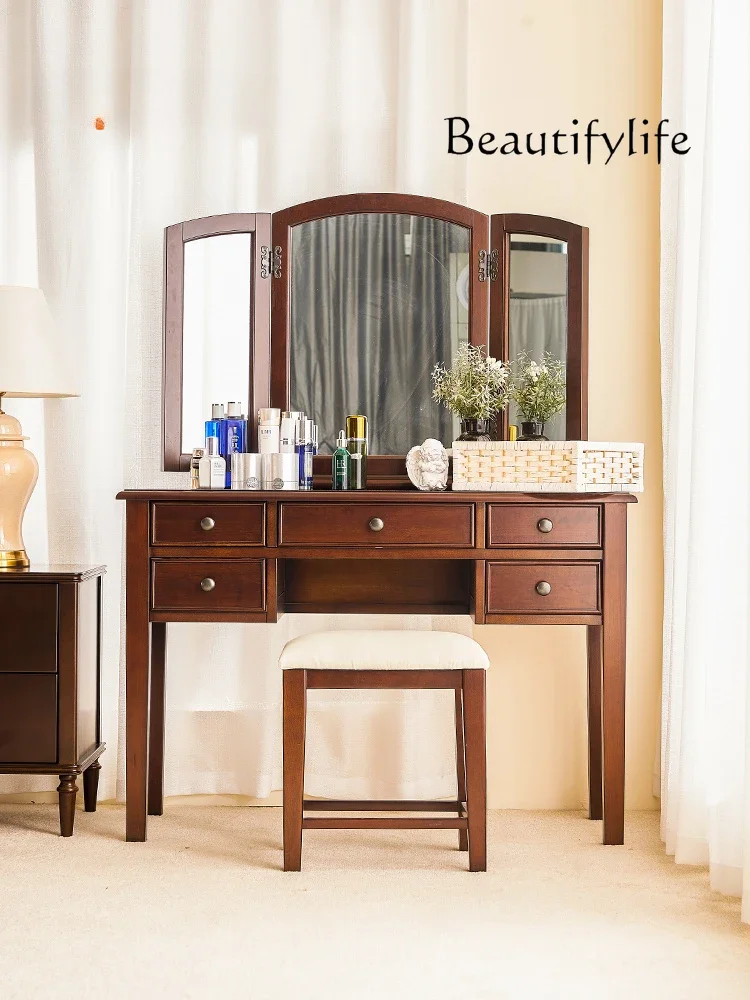 

American retro solid wood dresser simple dressing table makeup table with stool bedroom furniture cherry wood