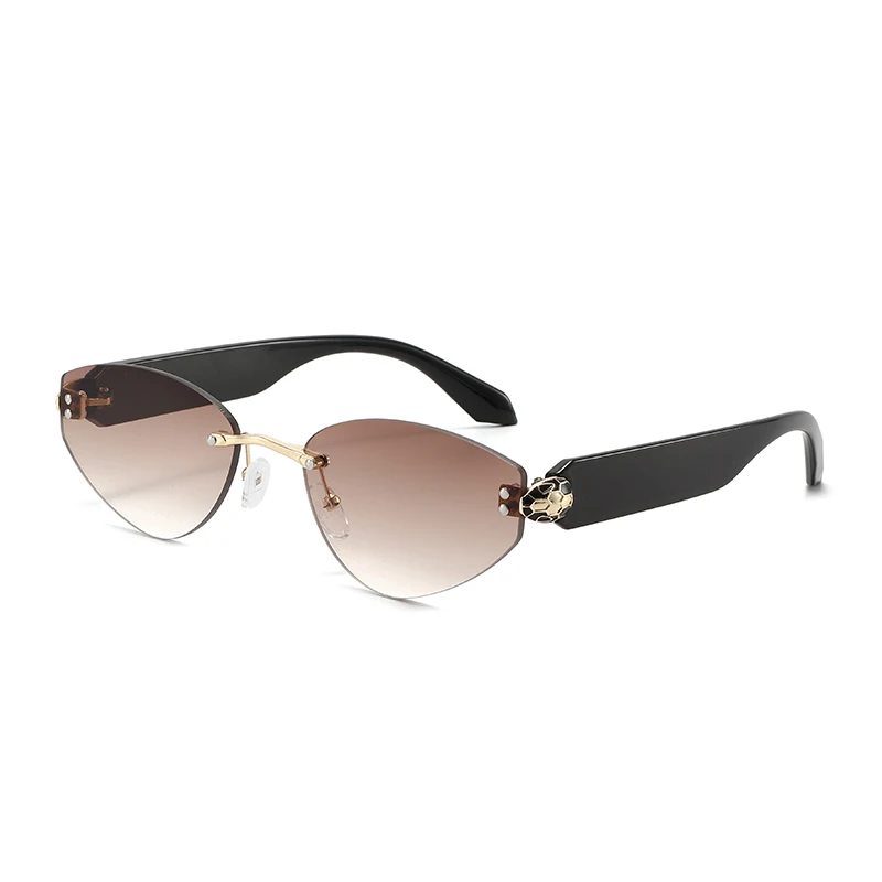 Marken-Trendige Randlose Kleine Katzenaugen-Brille mit Blaulichtfilter für Damen, Retro-Metallrahmen-Design, Sonnenbrille für Outdoor, Freizeit und Urlaub, UV400-Schutz
