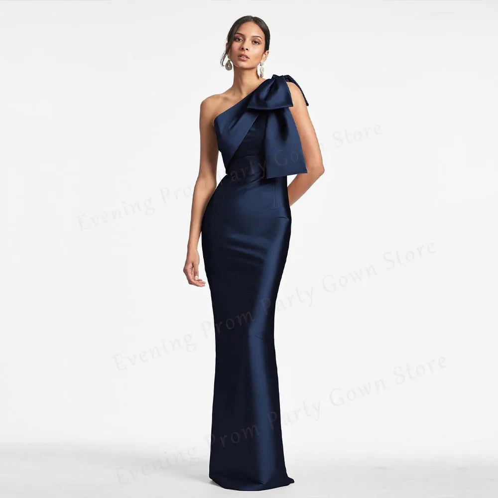 

One-Shoulder Bow Satin Straight Zipper-Up فساتين سهرة Sleeveless Floor-Length robes de soirée Evening dresses Store for 2024