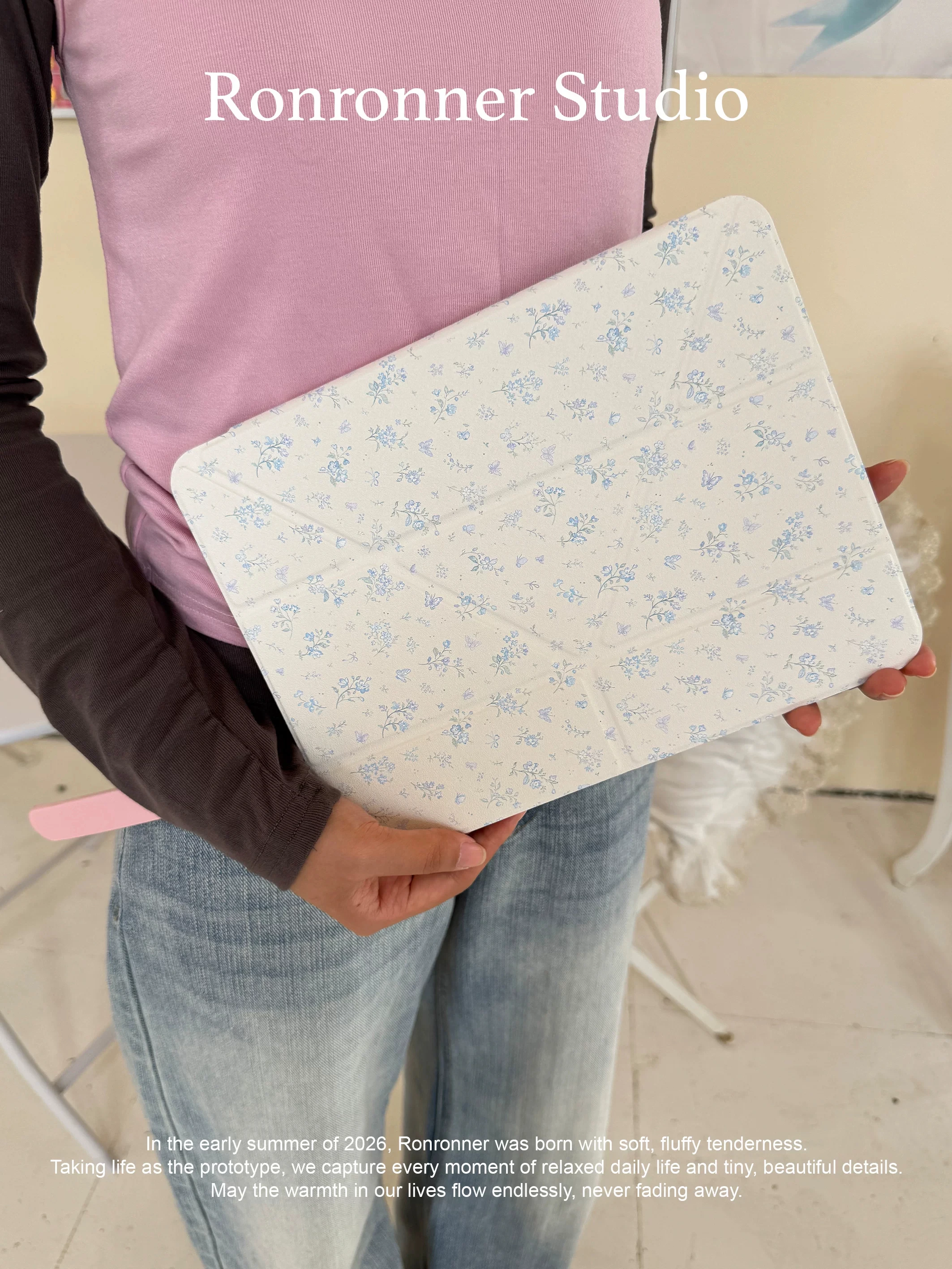 Korean Ins Blue White Floral Tablet Cover For iPad Pro 13 11th M5 M4 12.9 A16 10 8 7 9th 10th Air 11 M2 M3 Mini Y2K Tablet Case