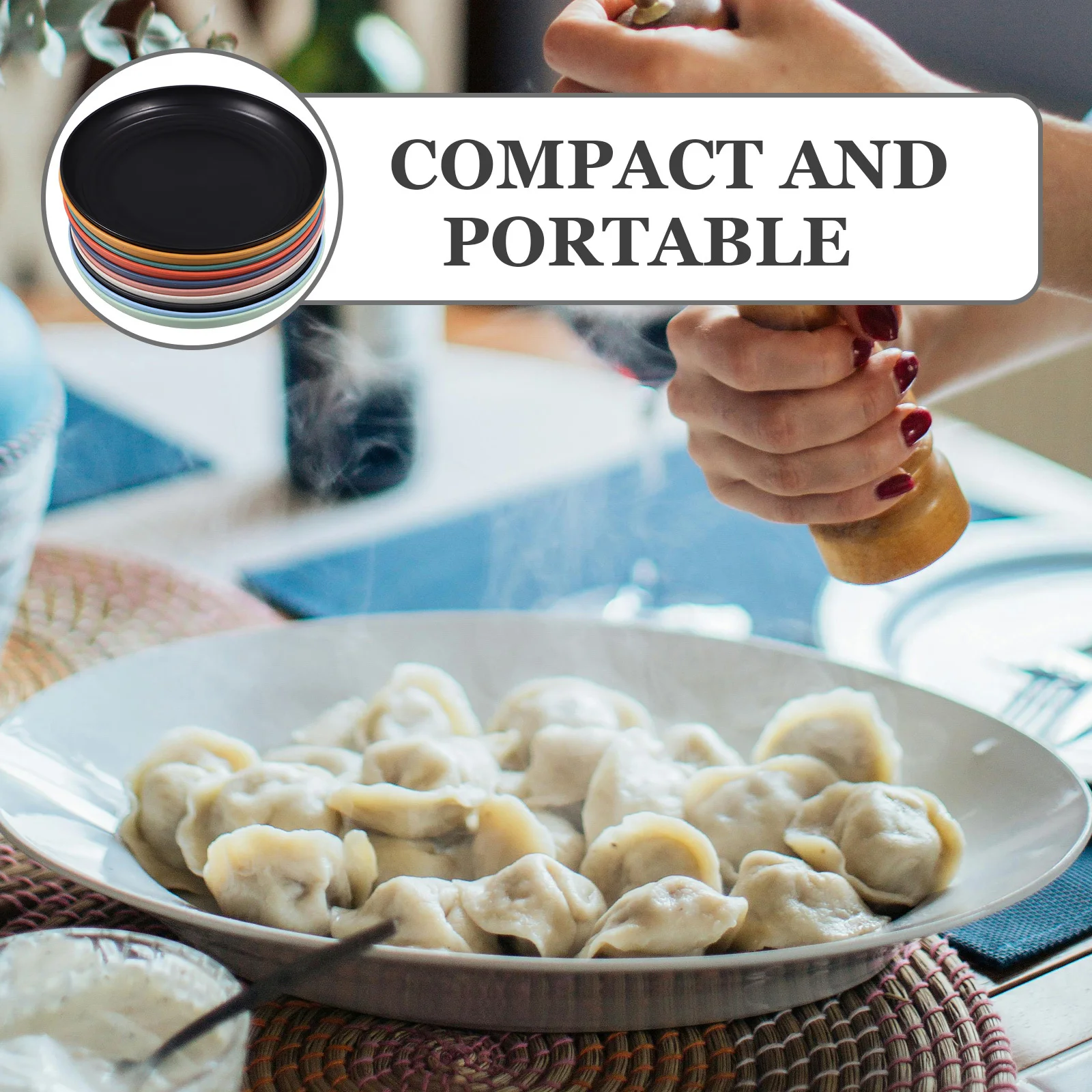 

10Pcs PP Stackable Plates Reusable High Density Plastic Dinner Plates for Brunch Supper Takeaway Storage Compact Design