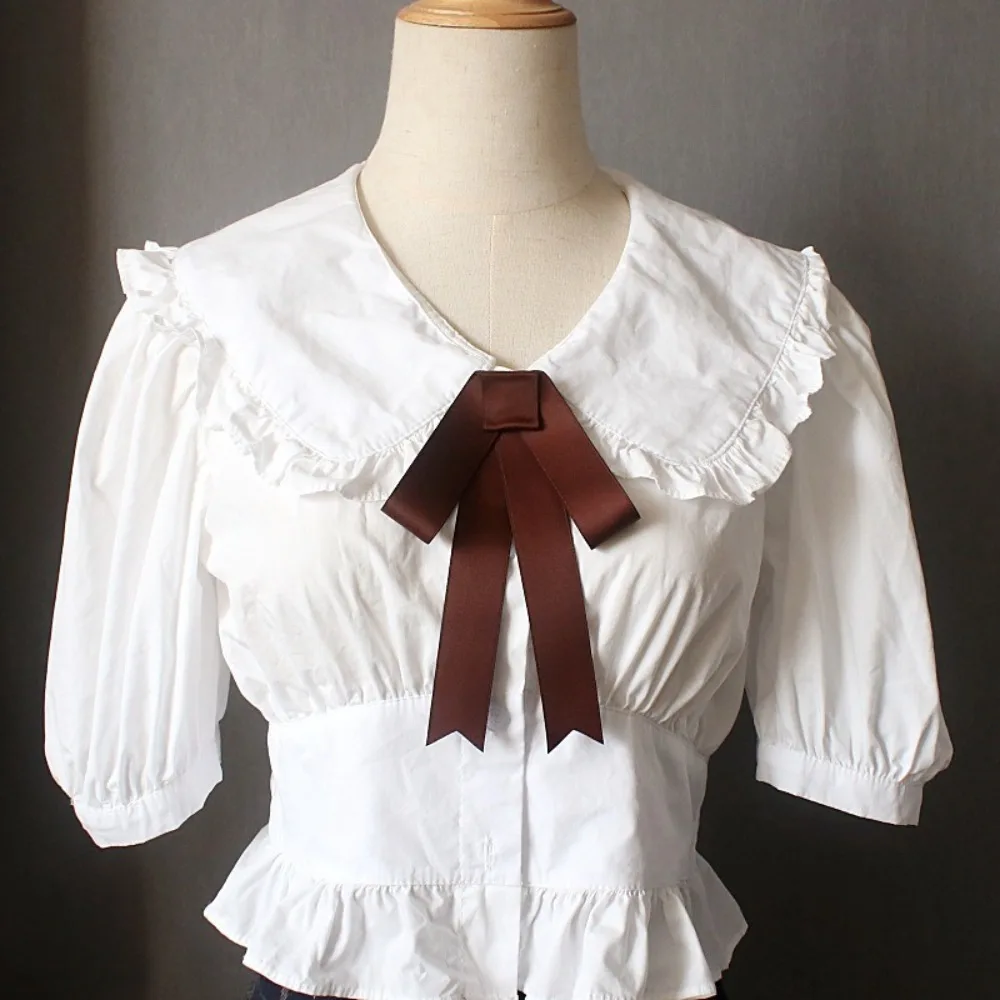 جديد أنيق الشريط ربطة القوس فيونكة بروش القهوة اللون قميص أنيق اكسسوارات فريدة من نوعها المهنية طوق زهرة للفتيات