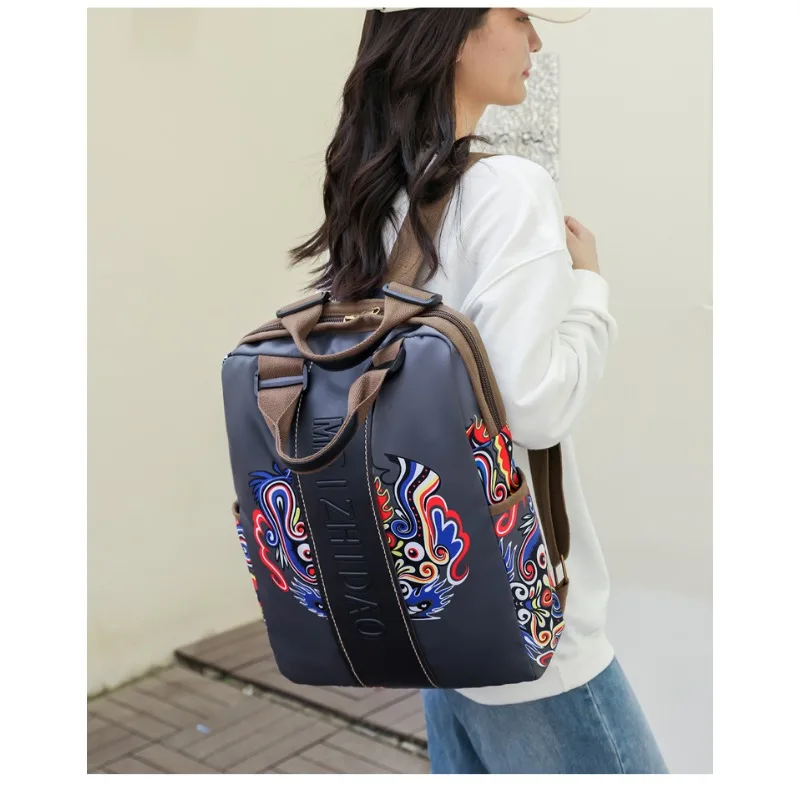 Mochila de nailon para maquillaje Facial Unisex, bolsa de gran capacidad con patrón de ópera de estilo chino, PU, a la moda, gran oferta, 2024