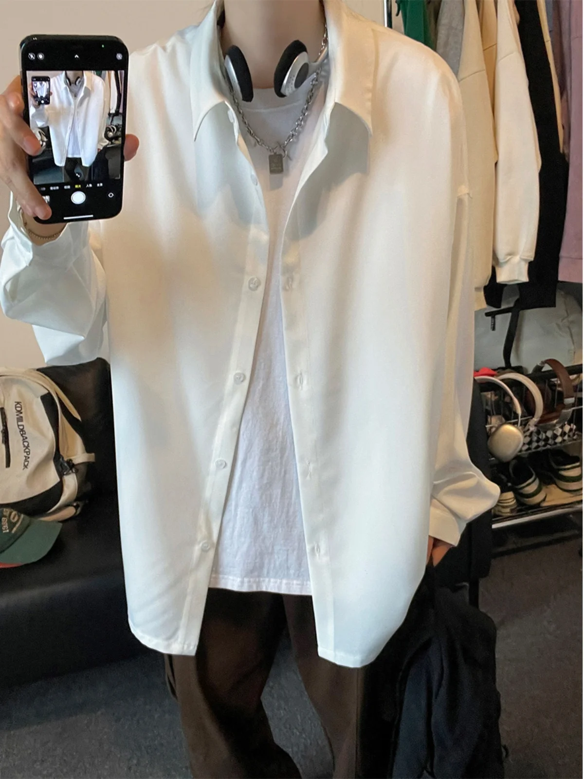 

Men's Long Sleeve Shirt Elegant Drape Basic Style Casual Trendy Hong Kong Style Polyester Spandex Spring Autumn Fashionable