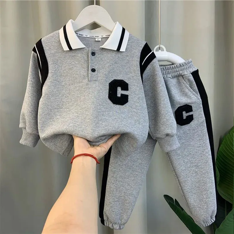 Clothing set letter printed autumn winter top coat pants 2023 Fashionable new styles college style 0-8 year old boy girl clothes