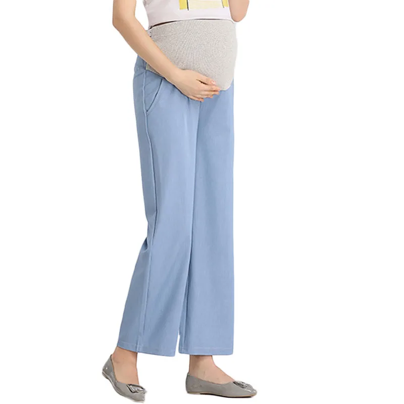 

Emotion Moms Women's Maternity Trousers High Waisted Pregnant Pants Loose Straight Cut Knitted Soft Maternity Capris Wear