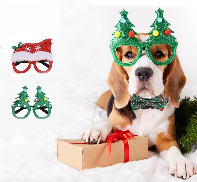 2025 New Christmas Pet Decoration Dog Collar Leash Set Christmas Glasses Frame