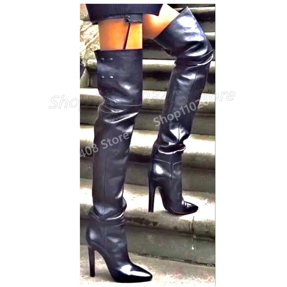 

Black Round Rivets Over the Knee Boots Stiletto High Heel Retro Matte Leather Fashion Sexy Women Shoes 2025 Autumn Para Mujere