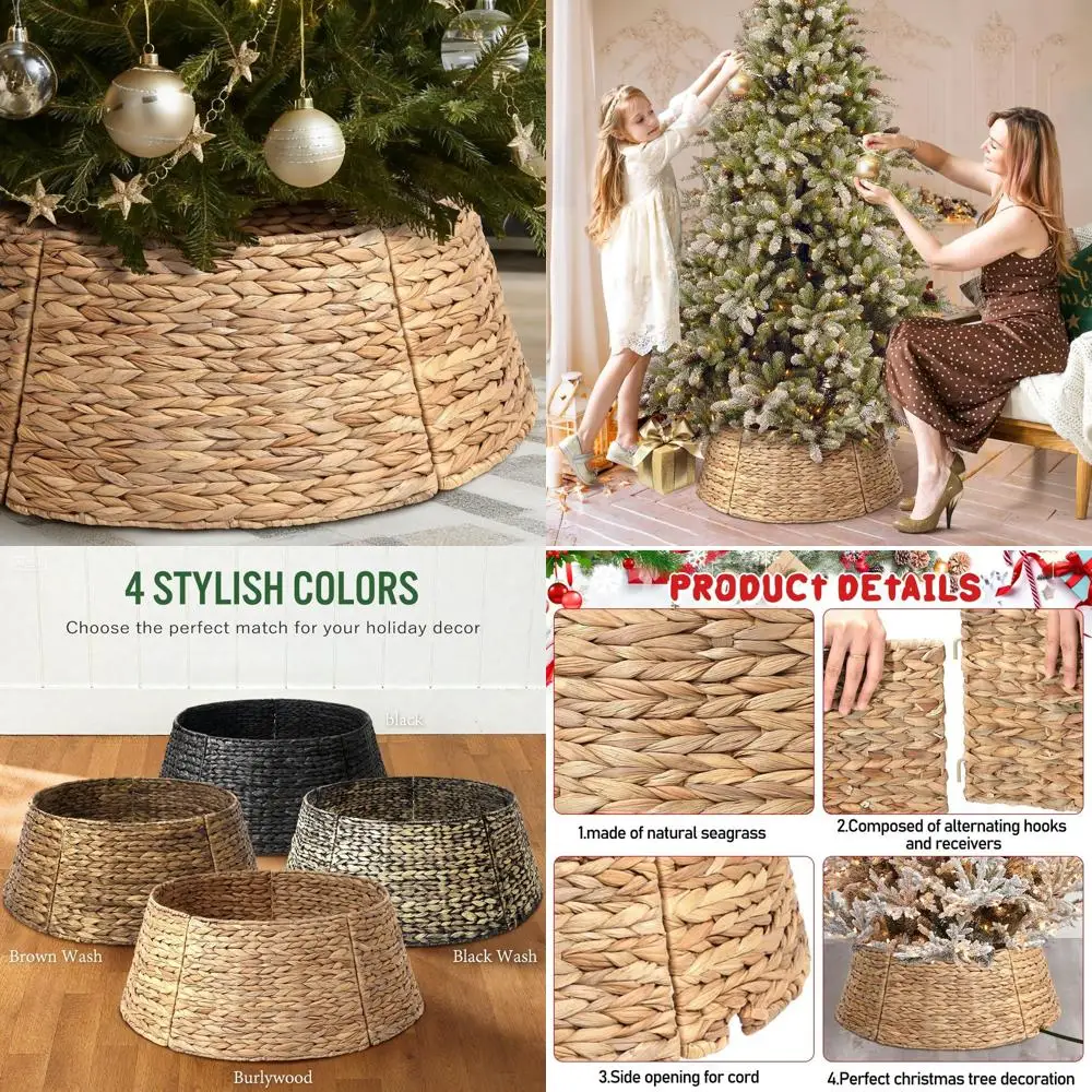 

33 Юбка для рождественской елки из натурального ротанга — крышка основания елки в деревенском стиле фермерского дома для праздничных украшений