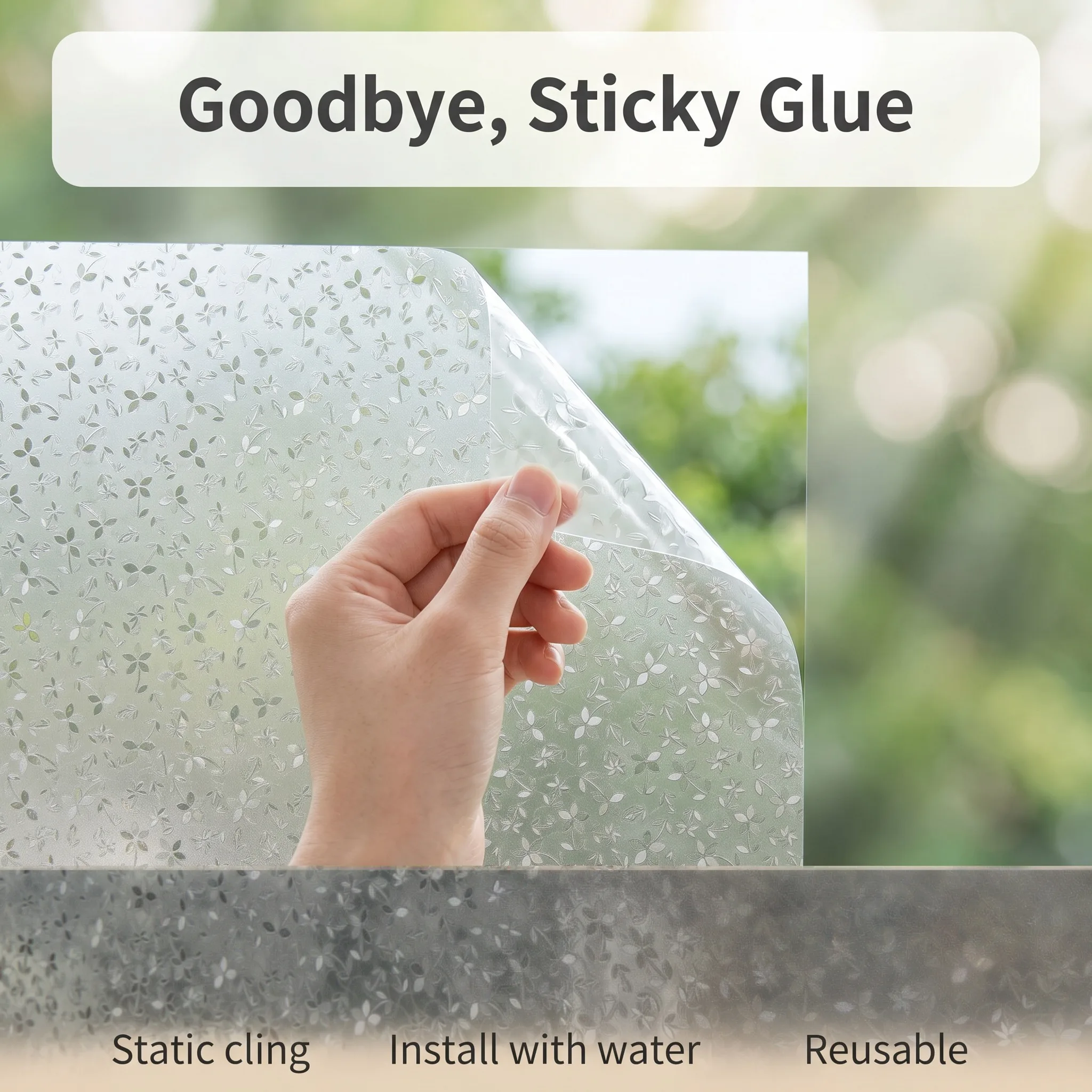 Fresh Small Floral Static Cling Window Film No Glue Frosted Privacy Glass Film, Rustic Flower Decor for Bathroom Kitchen DIY Cut