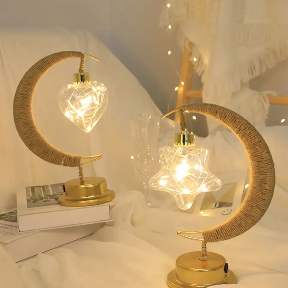 

Children's Gifts Star Light Moon Table Lamp Hemp Rope Golden Night Light USB/Batteries Bedside Lamp LED Light Home Decoration