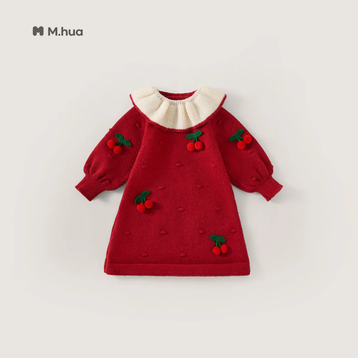 Girls Dress 2026 Autumn and Winter New Children's Clothing Girl Baby Three-dimensional Hair Ball Bubble Sleeve Knitted Dress
