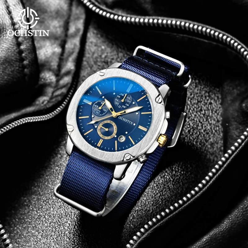 

OCHSTIN Military Mens Watches Top Brand Luxury Date Calendar Chronograph Stopwatch Quartz Male Sport Wristwatch Army NATO Strap