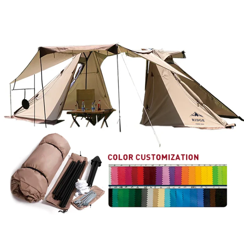 

New design outdoor twin peaks camping tent portable Quick build waterproof shelter tent survival equipment tent with two tarp