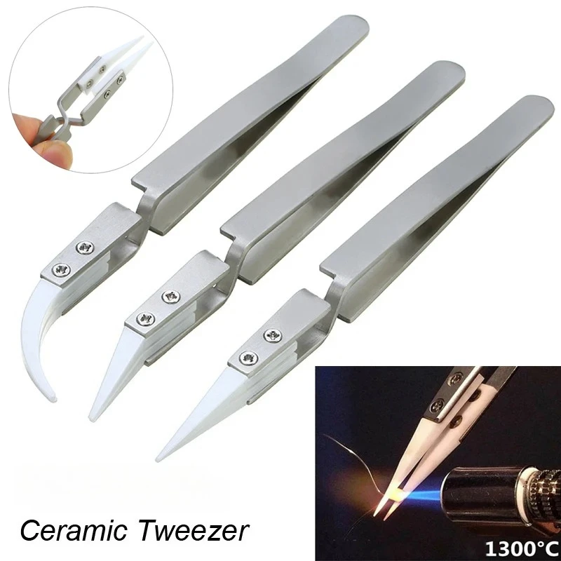 Ceramic Straight Tip Electronic Soldering Tweezers, Anti-Static Reverse Acid Resistant Precision Chuck Ceramic Tweezers