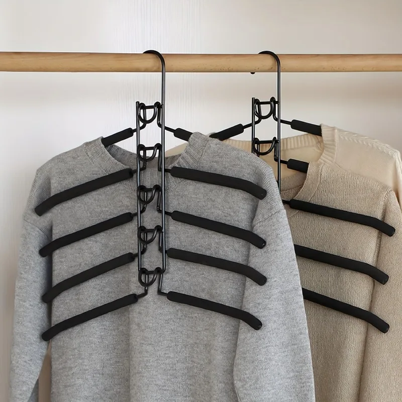 5pcs Heavy Duty Space-Saving Metal Hangers with Non-Slip Foam Pads - Multi-Layer Design for Coats, Sweaters, Suits, and T-Shirts