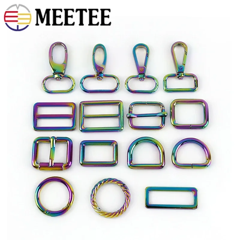 5Pcs 20/25/32/38mm Rainbow Metal Bag Buckle Colored Clasp Tri-Glide Ring Hook Belt Webbing Strap Adjust Buckles DIY Accessories