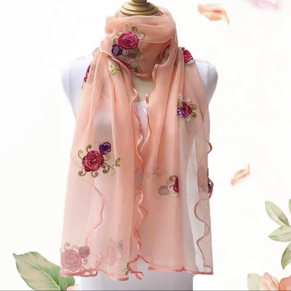 Fashion Floral Print Lace Scarf Soft Colorful Shawl and Wrap Elastic Bandana