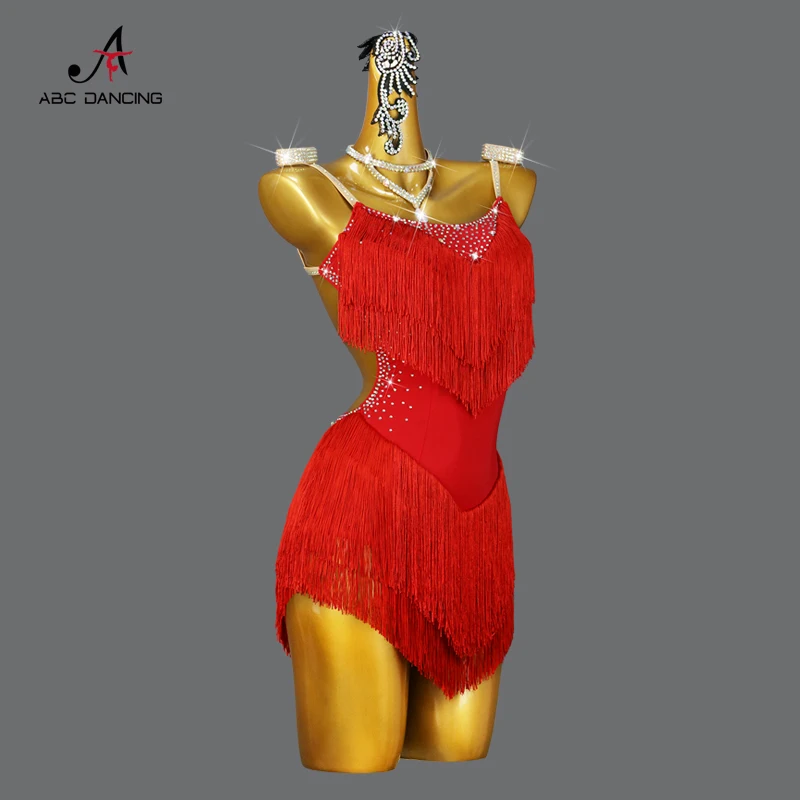 New Red Latin Dance Fringe Dress Sexy Women Professional Competition Costume Ballroom Practice Wear Bodycon Girl gonna corta Cha Nuovi prodotti e serie Personalizzazione Avanzata Abito da ballo alla moda Internazionale