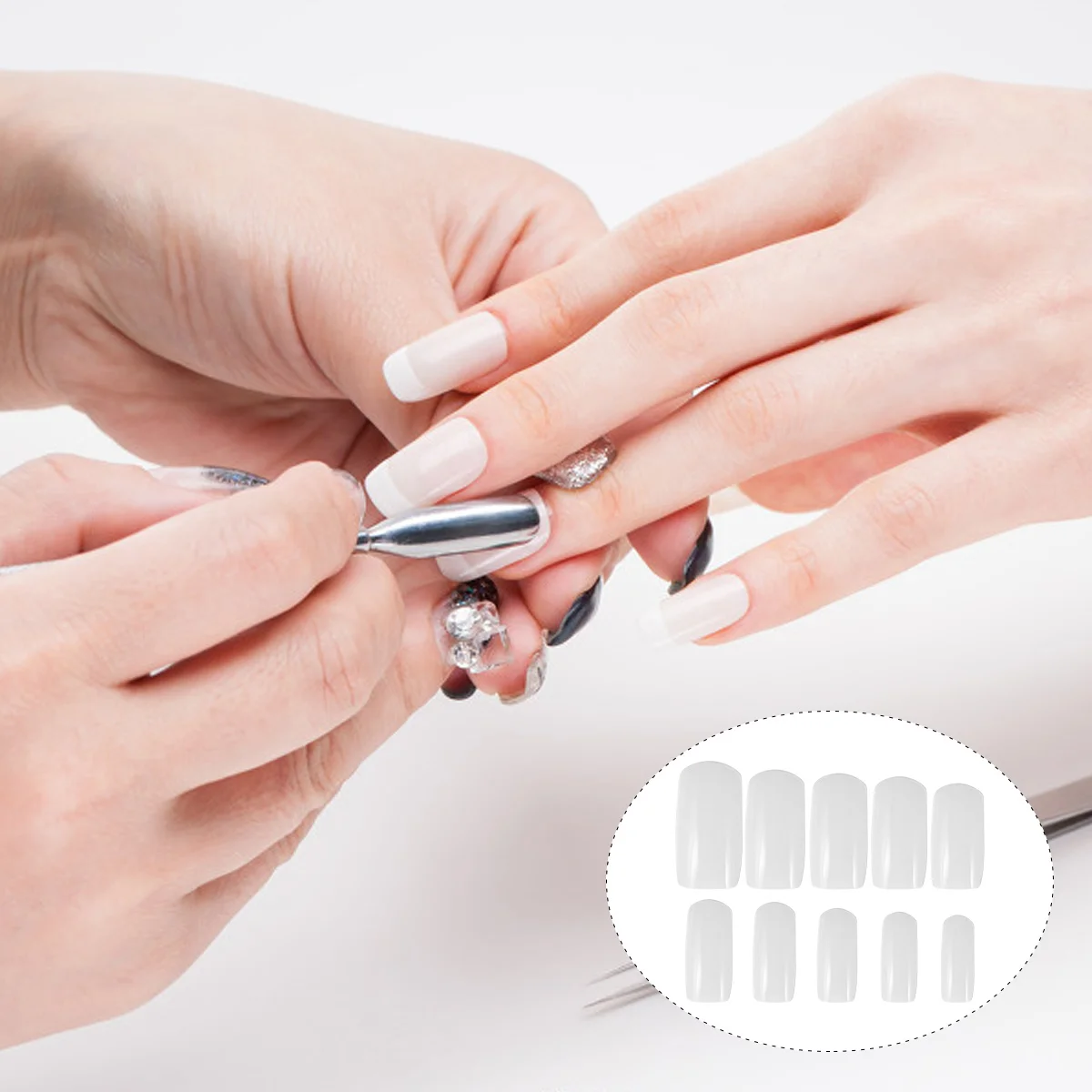 Faux ongles à couverture complète sans dommage, pointe française transparente, finition naturelle, facile à appliquer, Kit de fournitures de manucure, 600 pièces