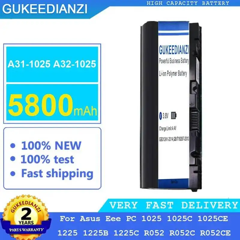 

Laptop Battery A31-1025 A32-1025 5800mAh For Asus Eee PC 1025 1025C 1025CE 1225 1225B 1225C R052 R052C R052CE