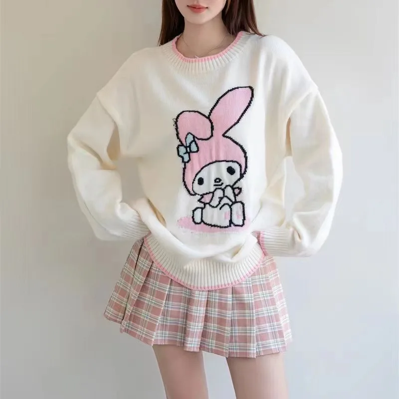 Hot Kawaii Sanrios My Melody Autumn Winter Sweaters for Girls Sweet and Cute Loose Sweatshirts for Couples Casual Versatile Tops