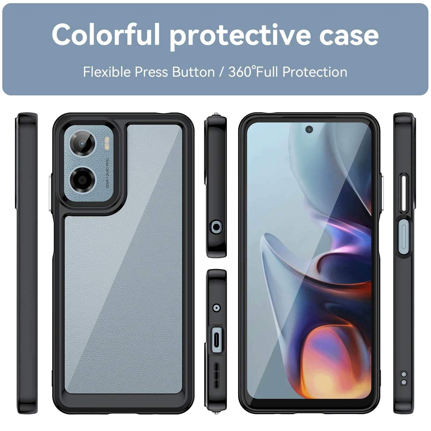 Transparent Colorful TPU Phone Case for Motorola Moto E15 G05 G15 G17 G67 Power G35 G55 G75 G85 5G Protective Cover Fundas Coque