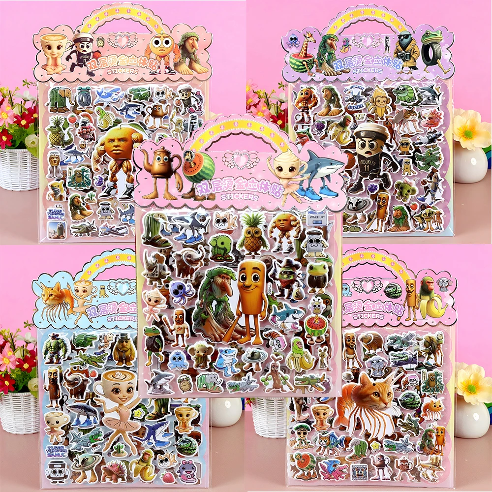 3D Abstract Animal Bubble Stickers Italian Brainrot Animals Tung Tung Sahur Sticker DIY Helmet Stationery Bike Funny Sticker Toy