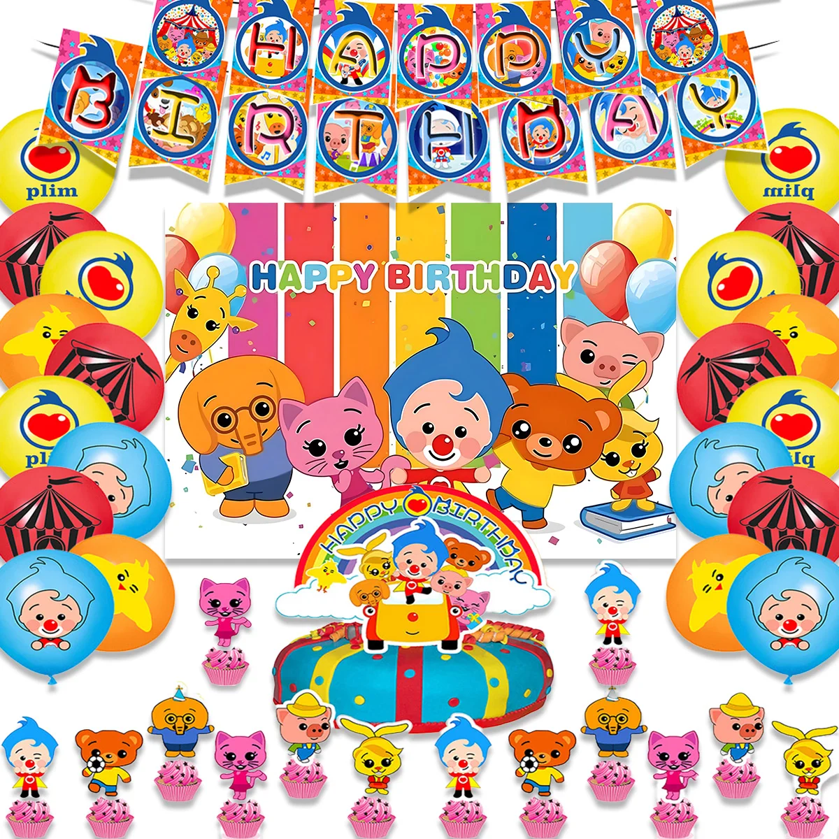 

Cartoon PLIM Plim Theme Birthday Party Supplies Decoration Lantex Balloon Banner Backdrop Cupcake Topper Kid Baby Shower Gifts