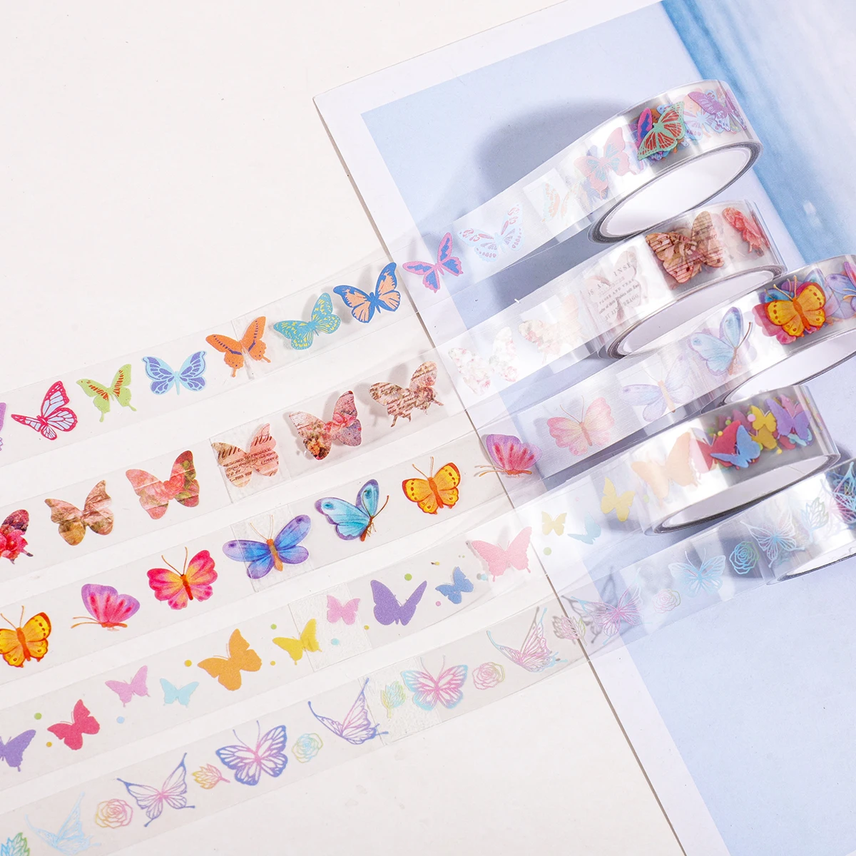 5 Rolls Clear PET Washi Tape Set, 1.5cm×2m Transparent Decorative Tape for Scrapbook Journaling Planner DIY Craft Supplies - view 4