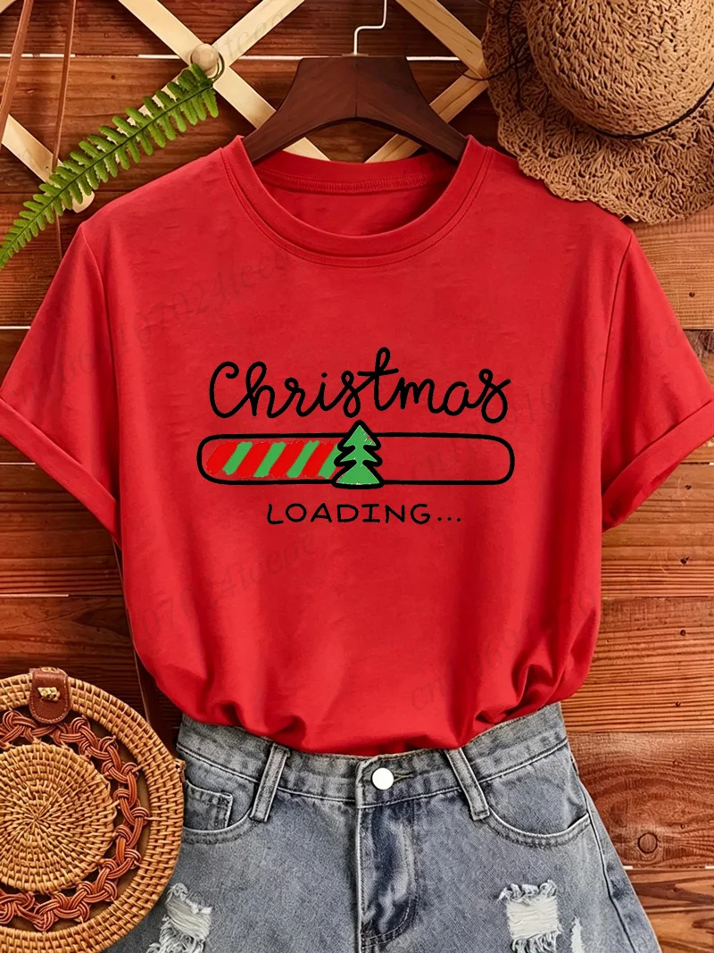 Weihnachts-T-Shirt für Damen mit Weihnachts-Loading-Progess-Bar-Aufdruck, Kurzarm, O-Ausschnitt, lässig, locker geschnitten, Weihnachts- und Feiertagsmotiv-Oberteil. – Detail 4