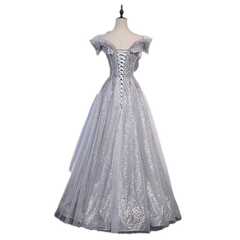 فستان سهرة أوروبي وأمريكي، مضيف أزياء جديد للولائم النسائية، منفرد صوتي جميل، امتحان فني، فستان طويل بكتف واحد #5