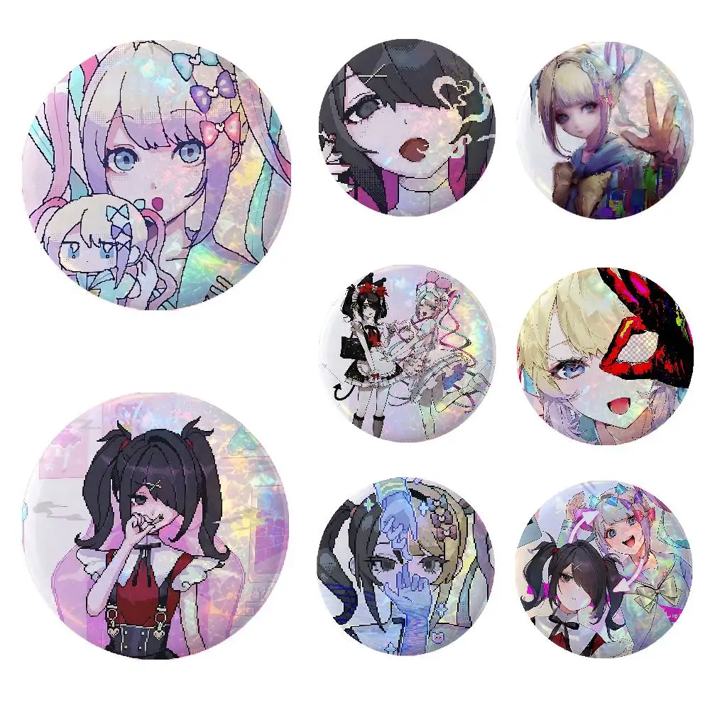 N-Needy Girl O-Overdose Anime Game Laser Double Flash Tinplate Badge Cartoon Character Pin Brooch Fan Collectible Cosplay Mercha