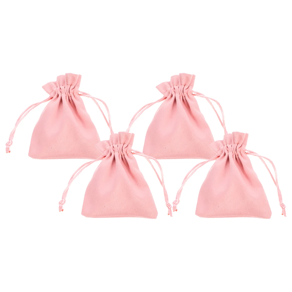 

4pcs Jewelry Bag Drawstring Gift Bags Lovely Snack Pouch Candy Storage Small Travel Pack 10x8cm Pink Reusable Practical Festive