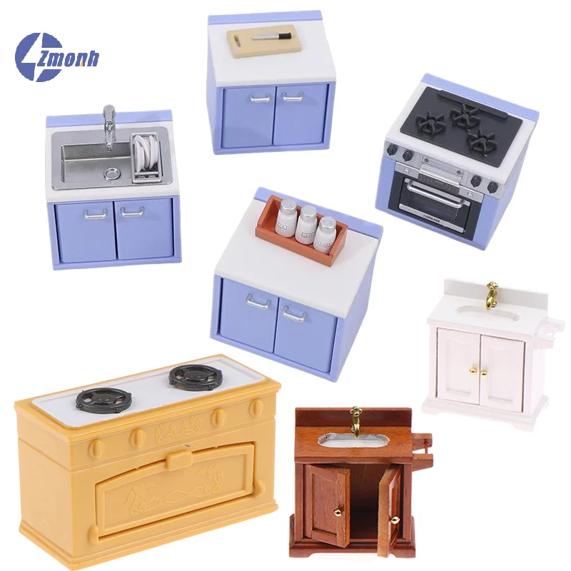 

New！1Set Dollhouse Simulation Mini Kitchen Utensils Miniature Gas Stove Sink Model Scene Decoration Dolls House Accessories