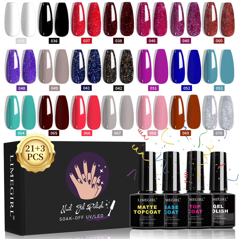 

LIMEGIRL 21Colors Gel Nail Polish Set Summer Series Semi Permanent UV Gel Soak Off Base Coat Top Coat Nail Gel Polish Kits
