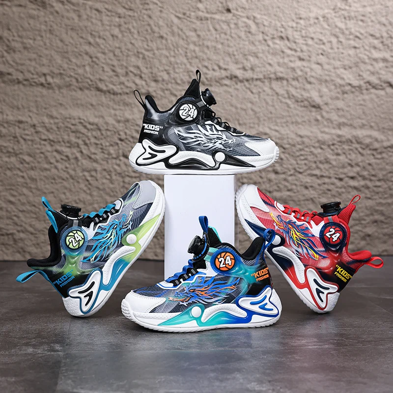 

2025 New Fashion Outdoor Kids Basketball Shoes Soft Sole School Children Sports Shoes for Boy 4 To 12 Years Luxury Boy Sneaker