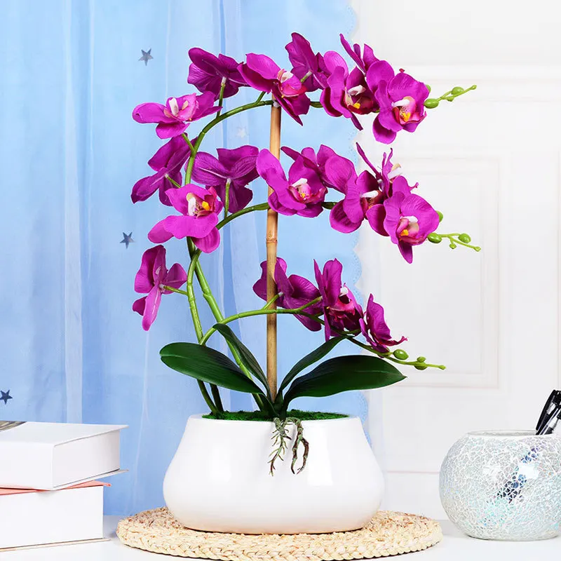 

Набор искусственных цветов фаленопсис, искусственные цветы из шелка и пластика, декоративные цветы для комнаты, журнального столика, тумбы под телевизор, украшения для интерьера.